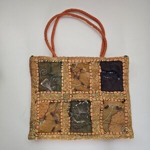 Boho Patchwork Embroidered Bag Orange Brown India Style Tote